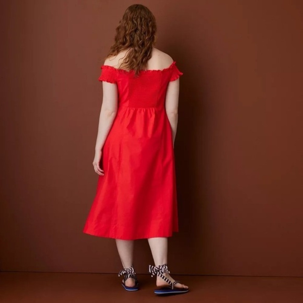 Rosie Assoulin x Target M Medium Off Shoulder Poplin Button-Down Midi Dress Red - Picture 2 of 9